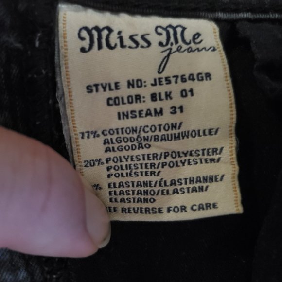 Miss Me JE5764GR Skinny 26 (M 26x30 7" Low Rise) Black *Missing Button* Jeans A9 - Picture 10 of 13